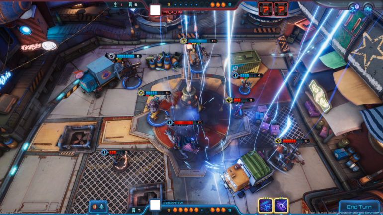 Screenshot von neuem Runden basierten Tabletop Spiel Moonbreaker mit Spielfiguren die sich im Kampf befinden
