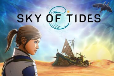 Das Coverbild von Sky of Tides: Eine Frau in einer futuristischen Wüstengegend.
